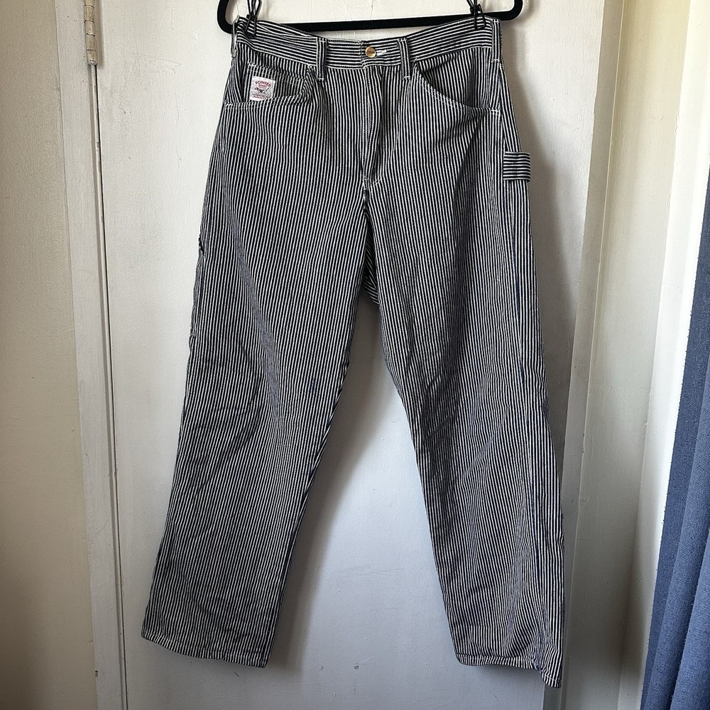 Pointer Brand USA Hickory Striped Denim Carpenter Pant Railroad Blue Sz 32 x 32